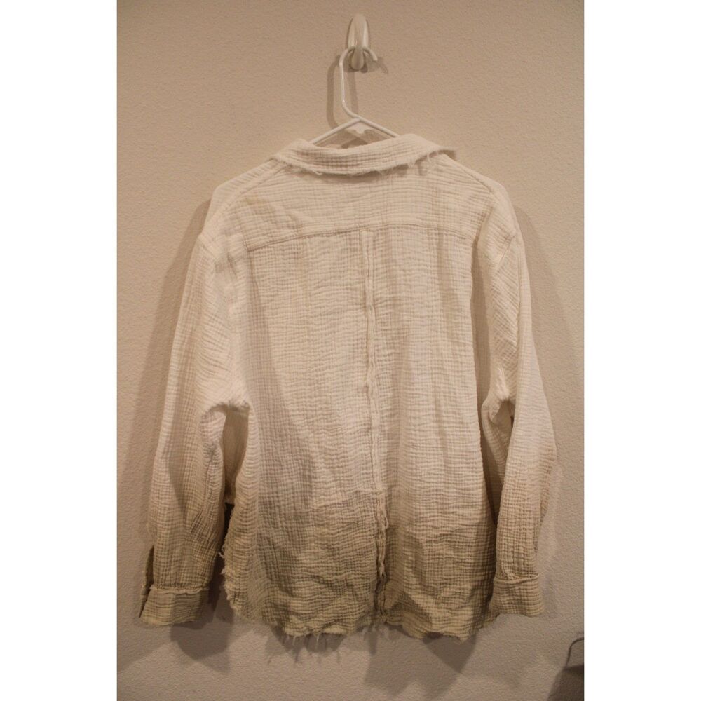 La Miel crinkled gauze button-down shirt cream tan ombre size small - Picture 5 of 9